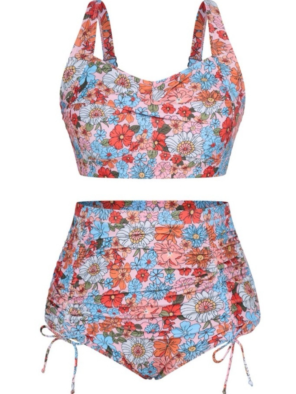 Floral High-Waist Bikini Set - Pink Multicolor